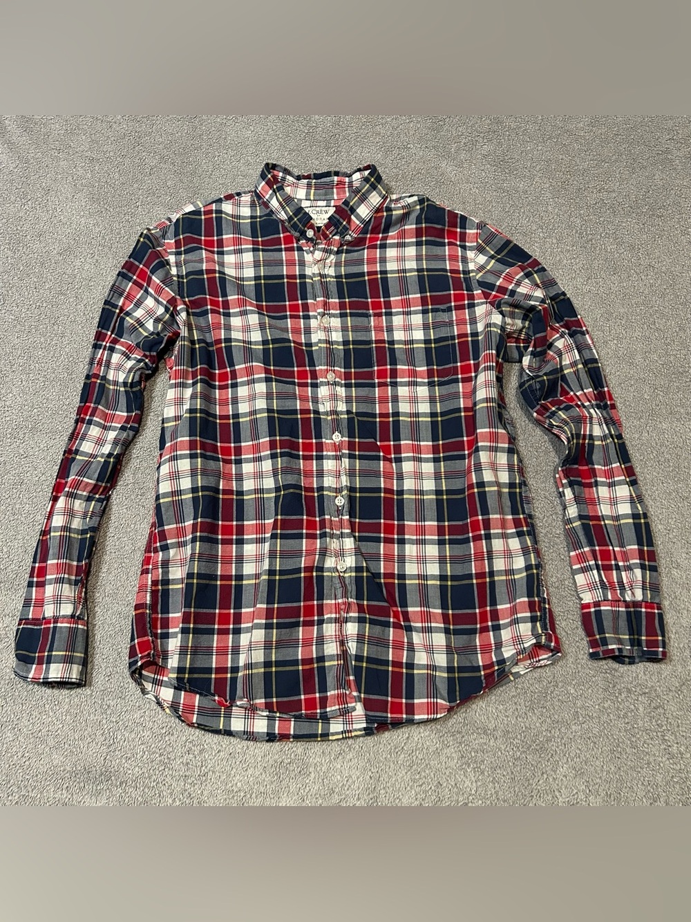J. Crew Madras Shirt Men's Large Red  Blue Plaid Woven Preppy Long Sleeve